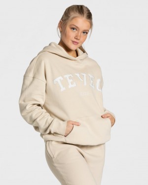 Beige Women's Teveo College Oversized Hoodie | 9165-JGLAB