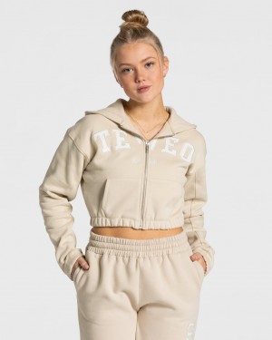 Beige Women's Teveo College Zip Hoodie | 4507-HSKJL