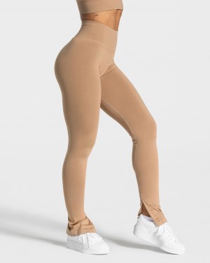 Beige Women's Teveo Sassy Slit Leggings | 3061-FTGDM