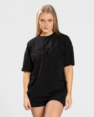 Black Women's Teveo College Oversized T Shirts | 8719-NMBUP