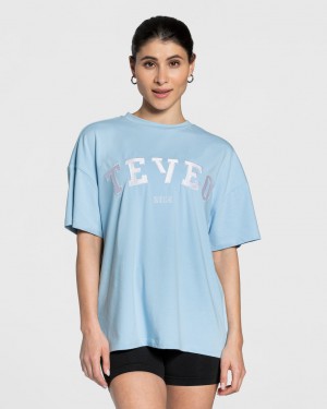 Blue Women's Teveo College Oversized T Shirts | 8521-JOIUX