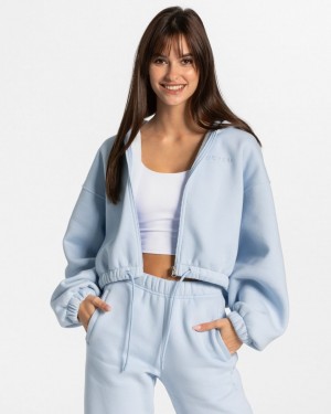 Blue Women's Teveo Iconic Oversized Zip Hoodie | 5973-VMFCU