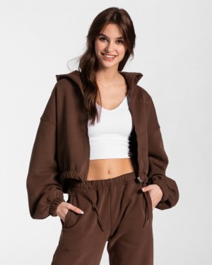 Brown Women's Teveo Iconic Oversized Zip Hoodie | 6751-HCIWF