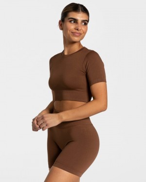 Brown Women's Teveo Sensation Crop Tops | 9684-WSQIX