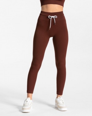 Burgundy Women's Teveo Ribbed Leggings | 9642-HQTOS