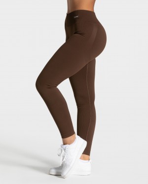 Dark Brown Women's Teveo Elegant Scrunch Leggings | 5789-YNTGS