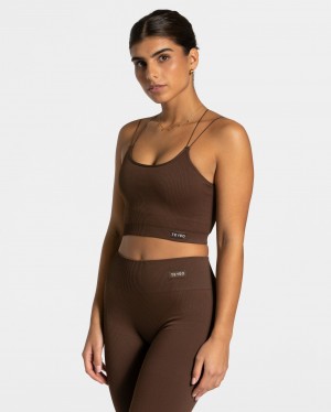 Dark Brown Women's Teveo Elegant Strap Tops | 9482-HXISW