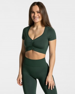 Dark Green Women's Teveo Focus Crop Tops | 5061-TOAYJ