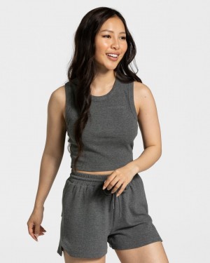 Dark Grey Women's Teveo Lounge Crop Tops | 6925-BGLZM