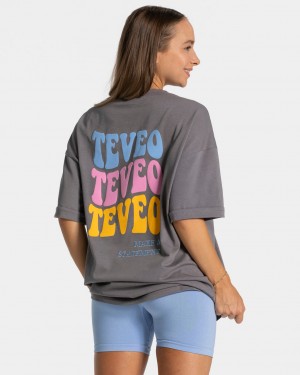 Deep Grey Women's Teveo Candy Oversized T Shirts | 3174-LXVKY