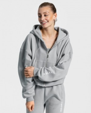 Grey Blue Women's Teveo Sassy Zip Hoodie | 8317-JUTIH