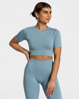 Grey Blue Women's Teveo Sensation Crop Tops | 7910-UQNYC