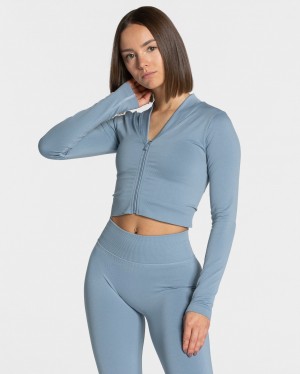 Grey Blue Women's Teveo Statement Zip Jackets | 8604-WAEOY