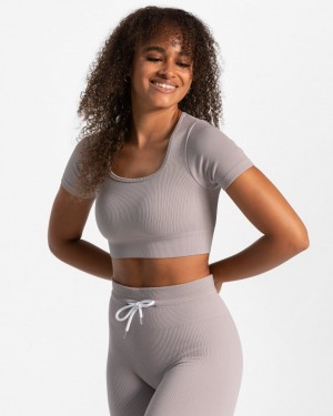 Grey Women's Teveo Ribbed Crop Tops | 2685-JDOYI