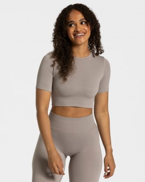 Grey Women's Teveo Sensation Crop Tops | 1062-UKZYH