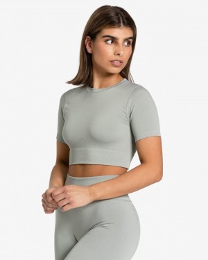 Grey Women's Teveo Sensation Crop Tops | 9208-NZQVJ