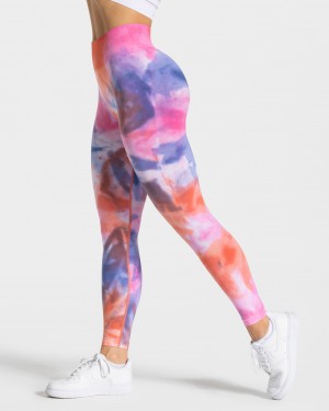 Multicolor Women's Teveo Tie Dye Scrunch Leggings | 4537-REKIC