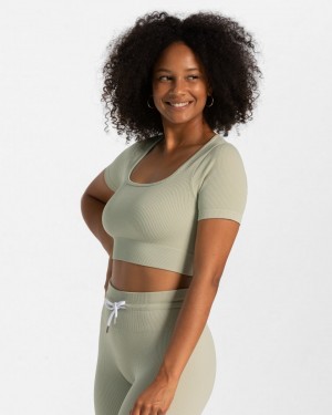 Olive Women's Teveo Ribbed Crop Tops | 0461-KZXUA