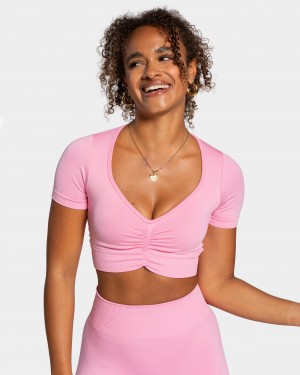 Pink Women's Teveo Focus Crop Tops | 0419-NGEJS