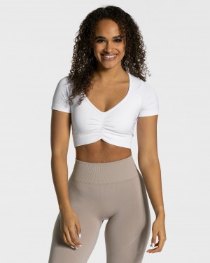 White Women's Teveo Focus Crop Tops | 5831-FRGKW