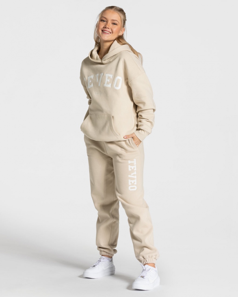 Beige Women's Teveo College Oversized Hoodie | 9165-JGLAB