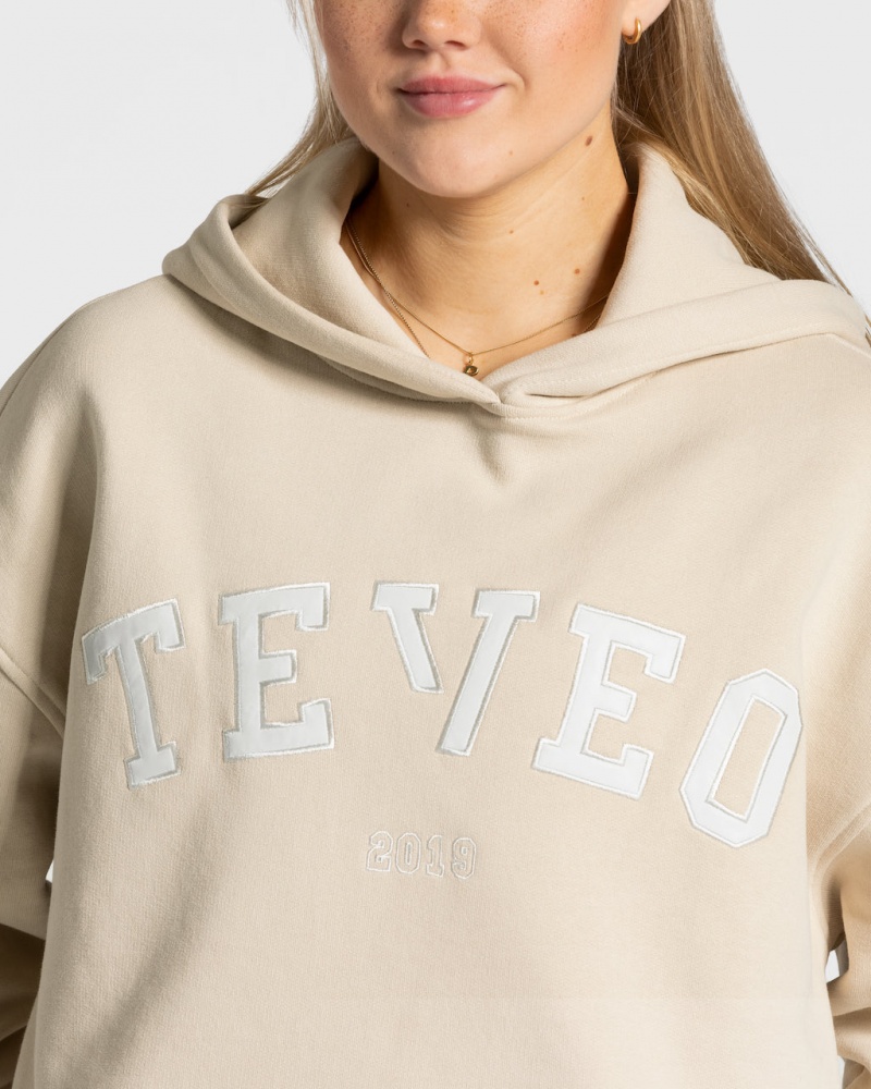 Beige Women's Teveo College Oversized Hoodie | 9165-JGLAB