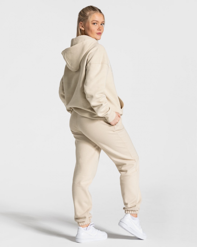 Beige Women's Teveo College Oversized Hoodie | 9165-JGLAB