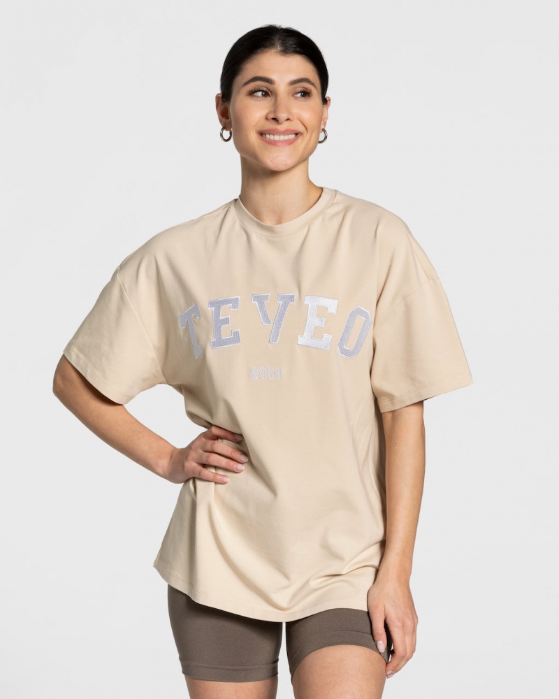 Beige Women\'s Teveo College Oversized T Shirts | 7349-DXOJT