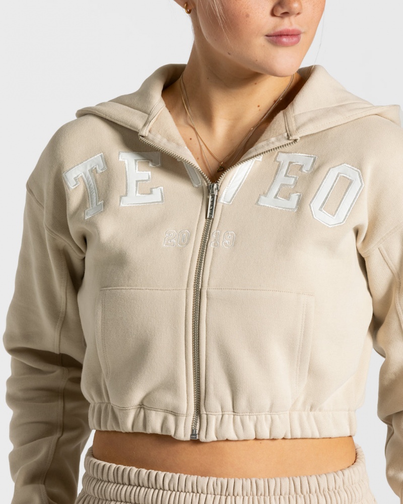 Beige Women's Teveo College Zip Hoodie | 4507-HSKJL