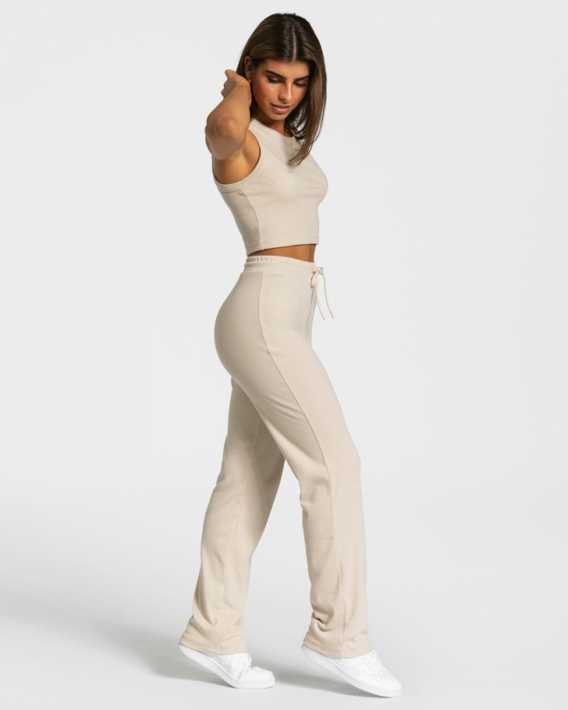 Beige Women's Teveo Lounge Crop Tops | 9465-UMRDZ