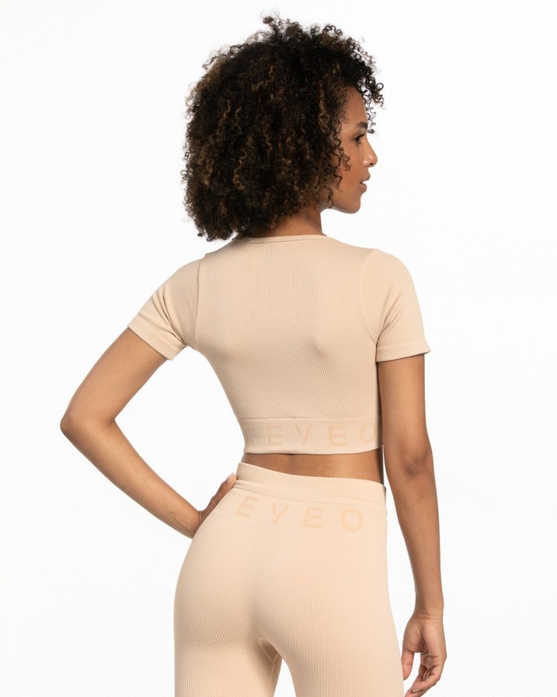 Beige Women's Teveo Ribbed Crop Tops | 9421-YFNKB