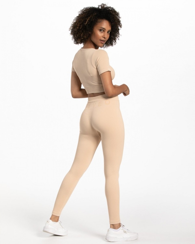 Beige Women's Teveo Ribbed Crop Tops | 9421-YFNKB