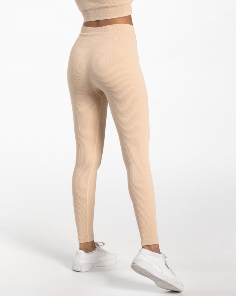 Beige Women's Teveo Ribbed Leggings | 9051-HKVQR