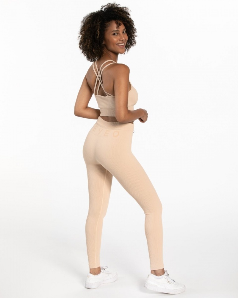 Beige Women's Teveo Ribbed Leggings | 9051-HKVQR