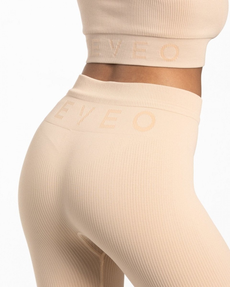 Beige Women's Teveo Ribbed Leggings | 9051-HKVQR