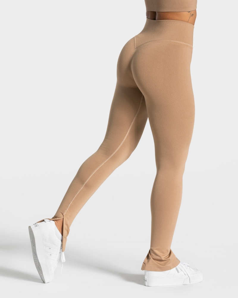 Beige Women's Teveo Sassy Slit Leggings | 3061-FTGDM