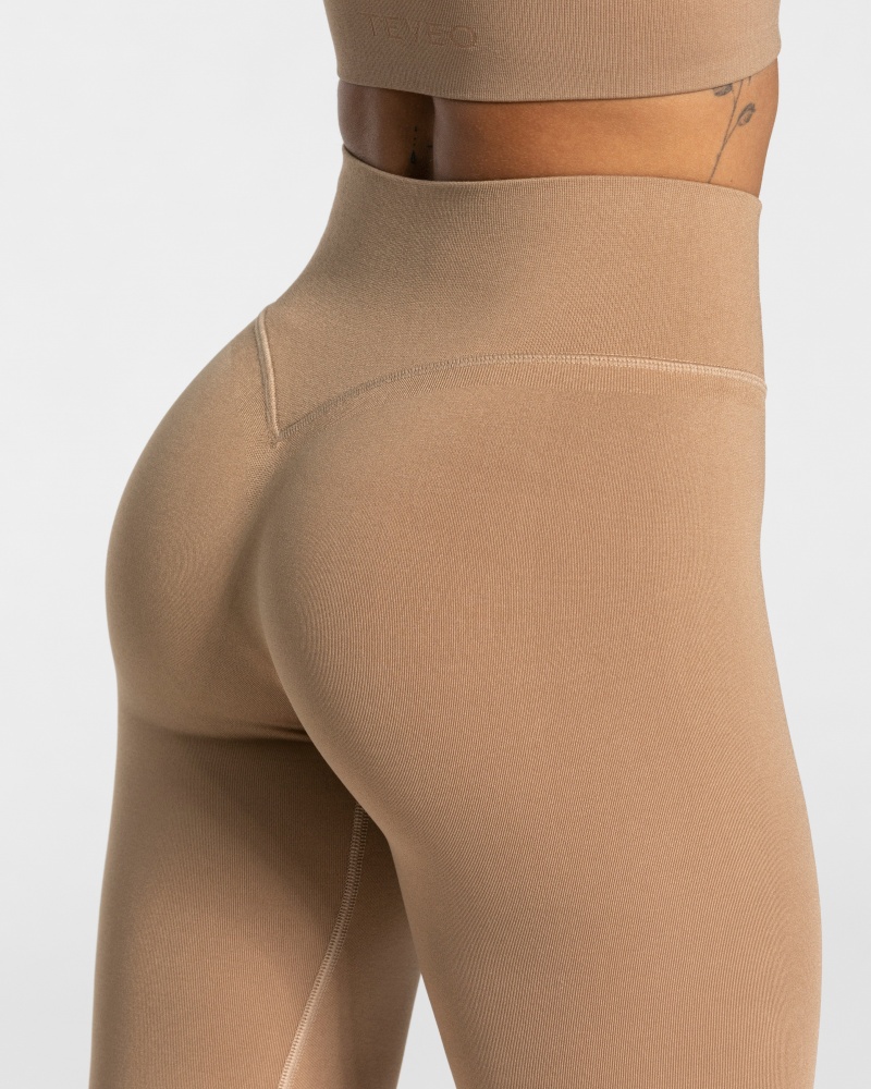 Beige Women's Teveo Sassy Slit Leggings | 3061-FTGDM