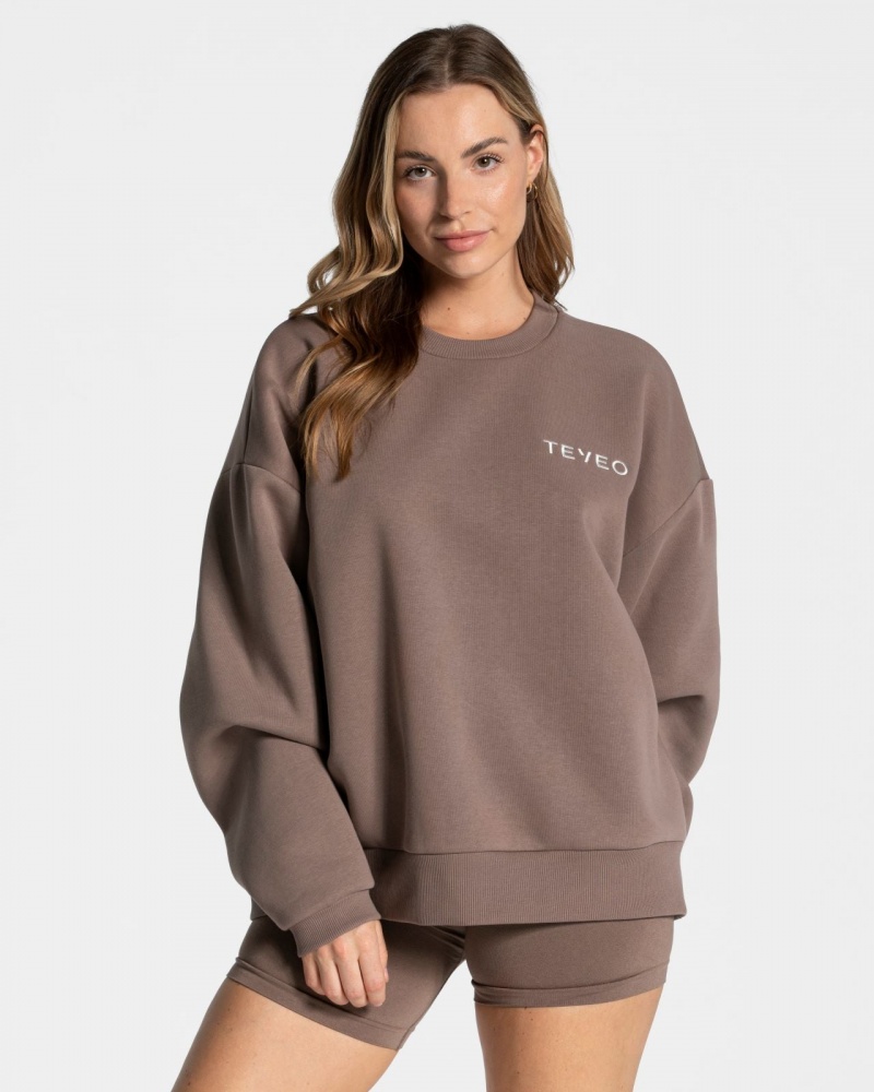 Beige Women's Teveo Signature Oversized Sweaters | 6913-AMZLX