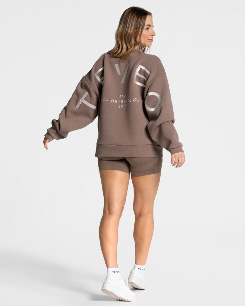 Beige Women's Teveo Signature Oversized Sweaters | 6913-AMZLX