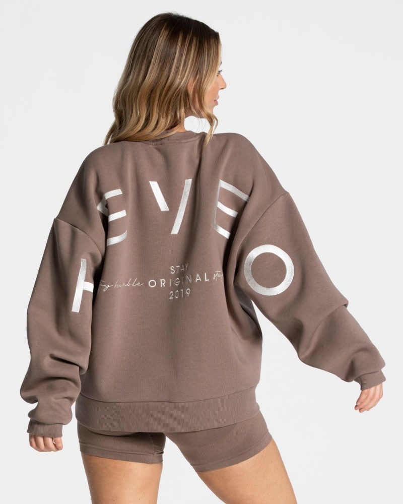 Beige Women\'s Teveo Signature Oversized Sweaters | 6913-AMZLX