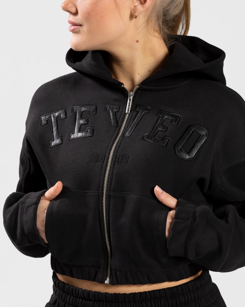 Black Women's Teveo College Zip Hoodie | 8517-CUSKN