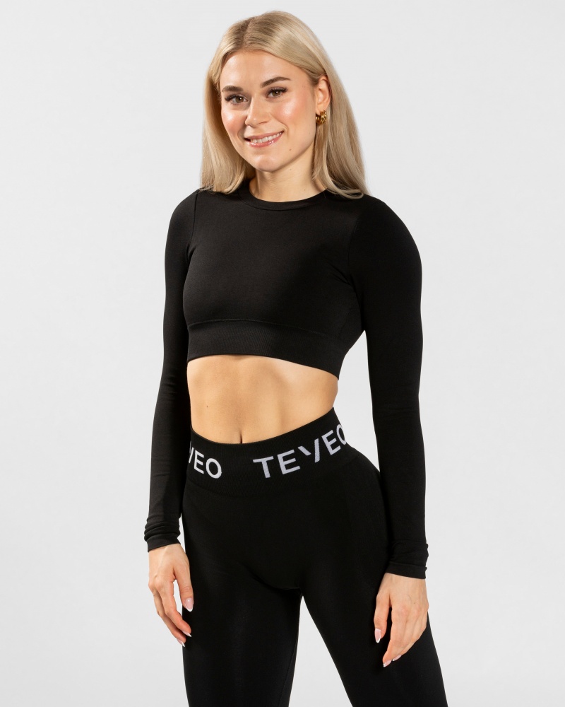 Black Women's Teveo Everyday Cut Out Longsleeve Tops | 8457-WBGLJ