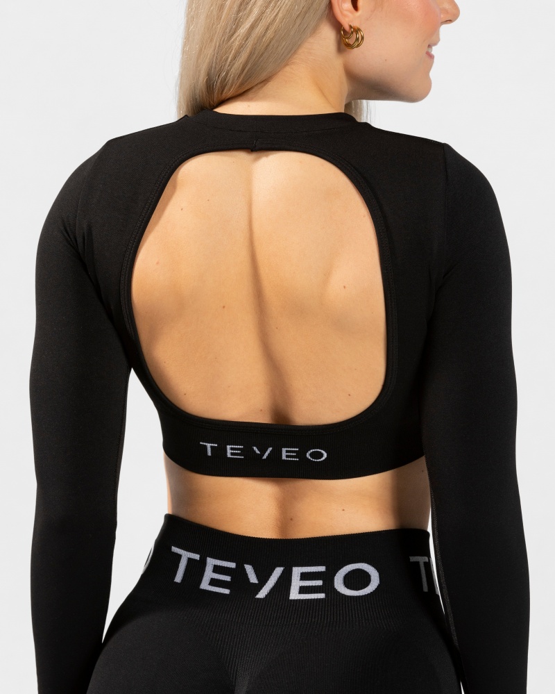 Black Women's Teveo Everyday Cut Out Longsleeve Tops | 8457-WBGLJ