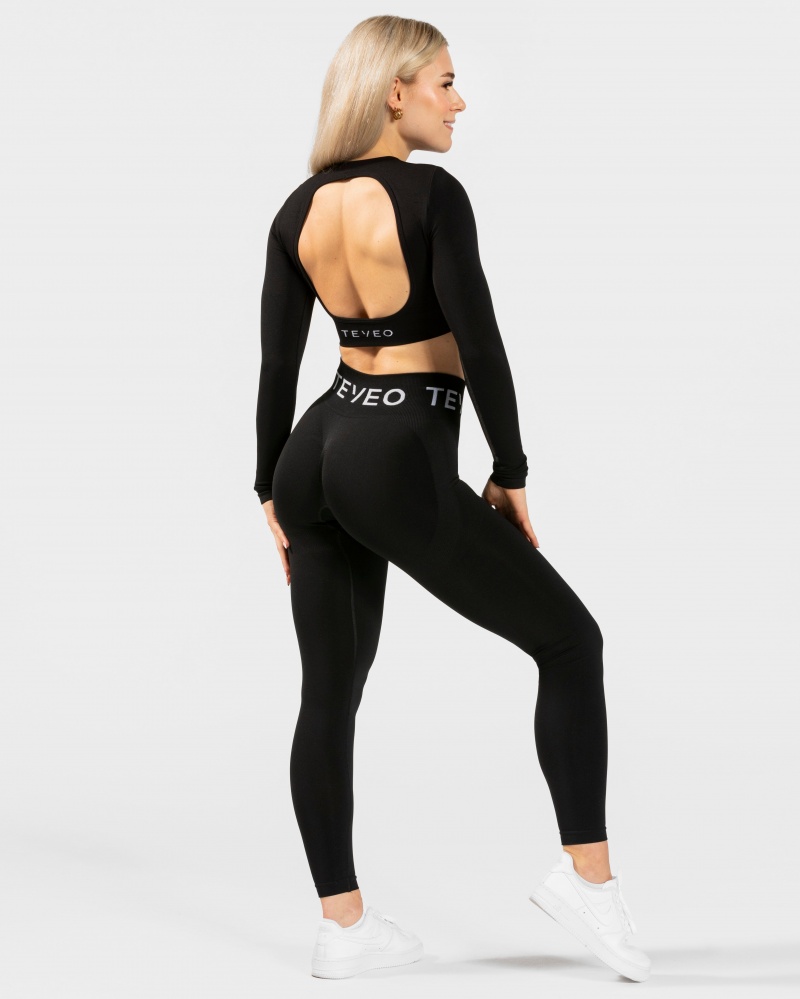 Black Women's Teveo Everyday Cut Out Longsleeve Tops | 8457-WBGLJ