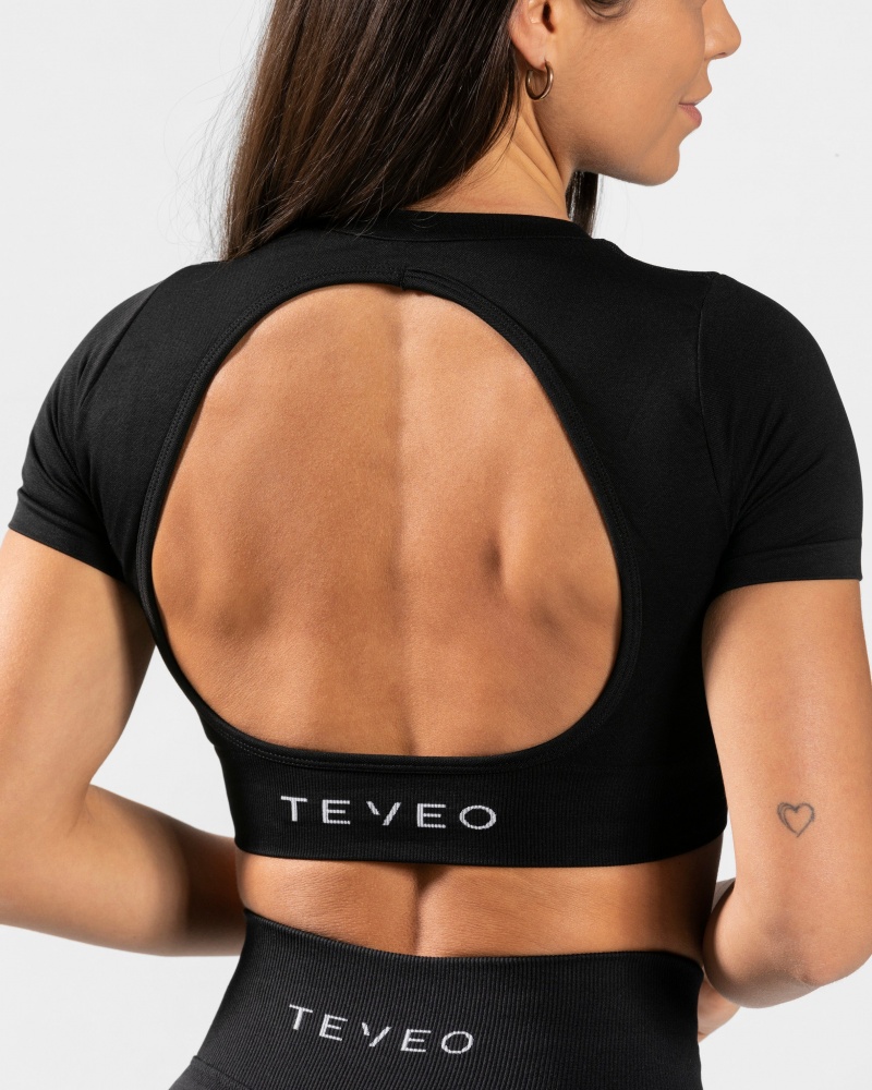 Black Women's Teveo Everyday Cut Out T Shirts | 7602-XHIKA