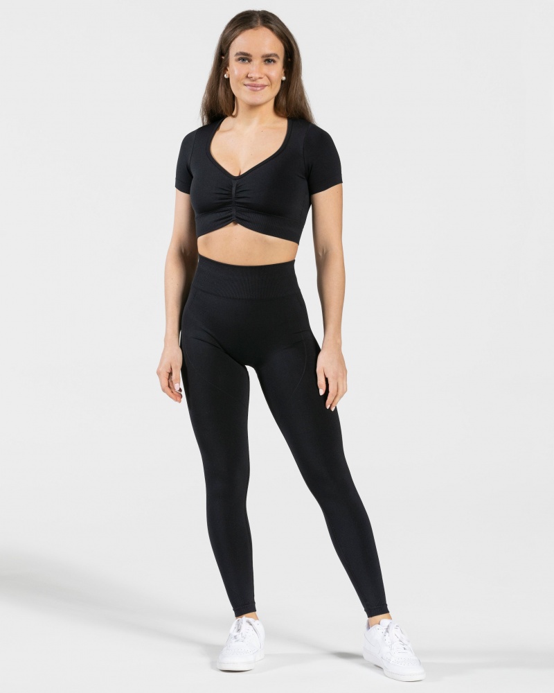 Black Women's Teveo Focus Crop Tops | 3029-LBJTN