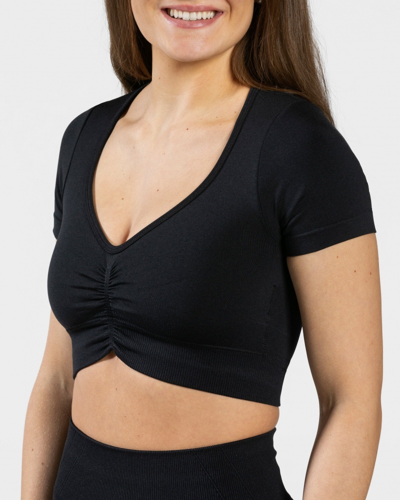 Black Women's Teveo Focus Crop Tops | 3029-LBJTN