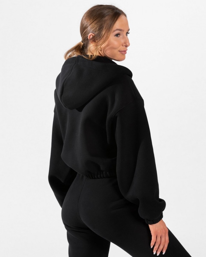 Black Women's Teveo Iconic Oversized Zip Hoodie | 5408-SNPZA