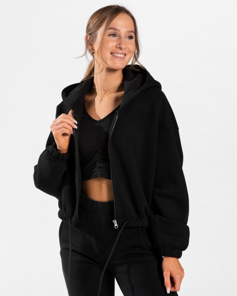 Black Women\'s Teveo Iconic Oversized Zip Hoodie | 5408-SNPZA