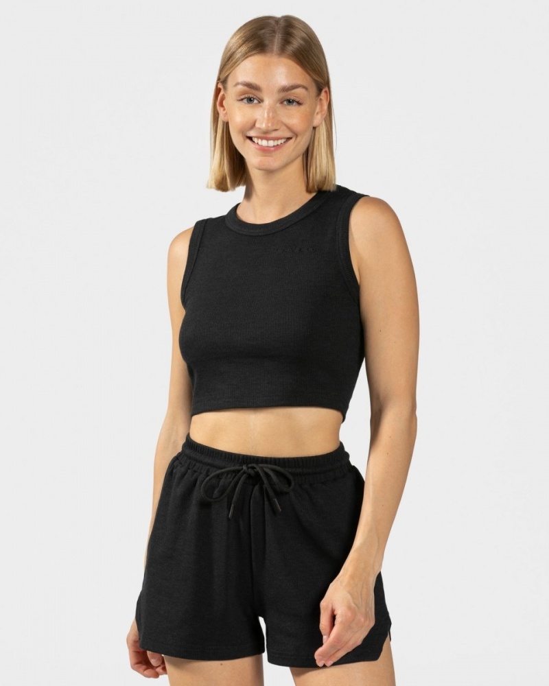 Black Women\'s Teveo Lounge Crop Tops | 2095-MZVWK